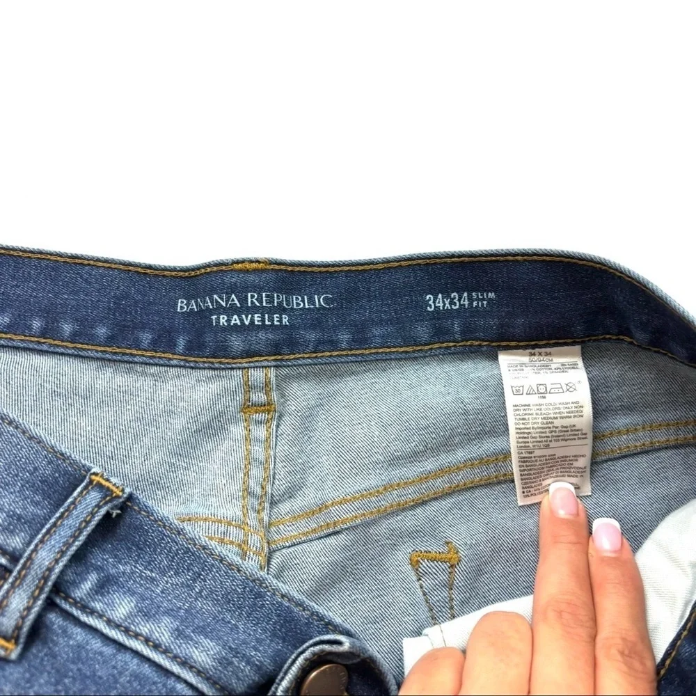 Banana Republic Med Blue Whisker‎ Faded Slim Straight Stretch Jeans 34/34